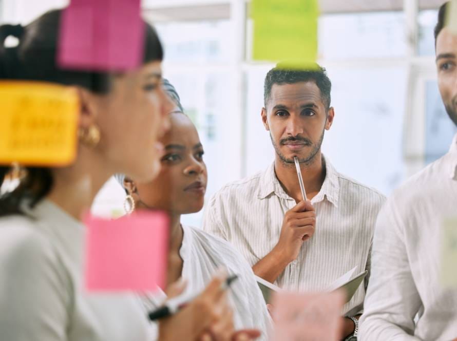 I have an idea. Shot of businesspeople having a meeting in a boardroom at work.