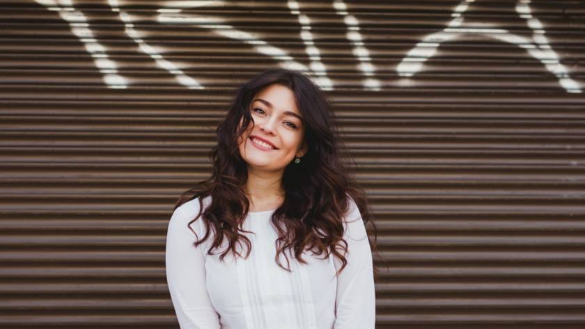 Pretty plus size woman smiling with perfect smile